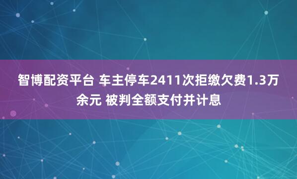 智博配资平台 车主停车2411次拒缴欠费1.3万余元 被判全额支付并计息
